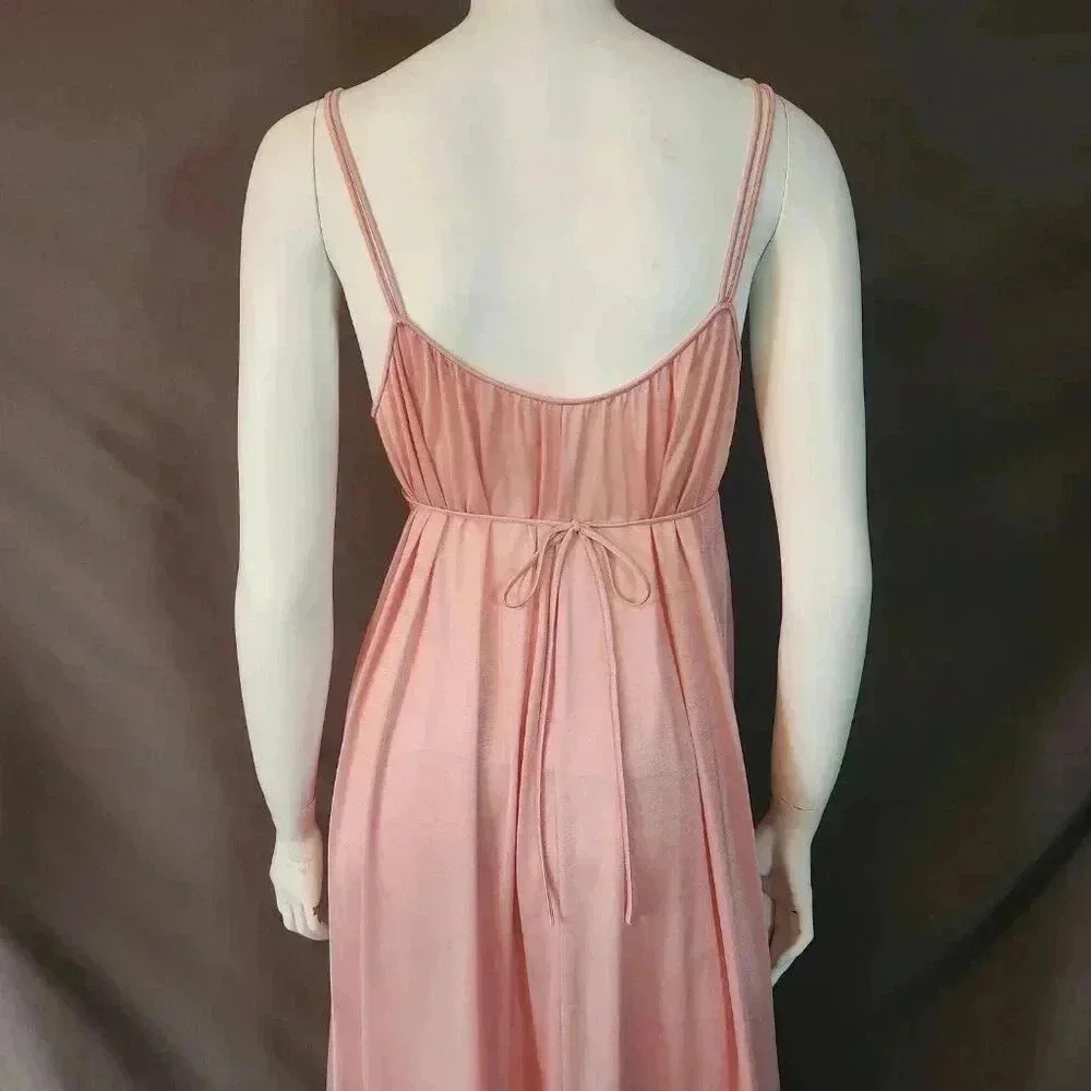 Vintage 70s Blush Pink Empire Waist Slip Nightgown Dress S - Picture 10 of 13